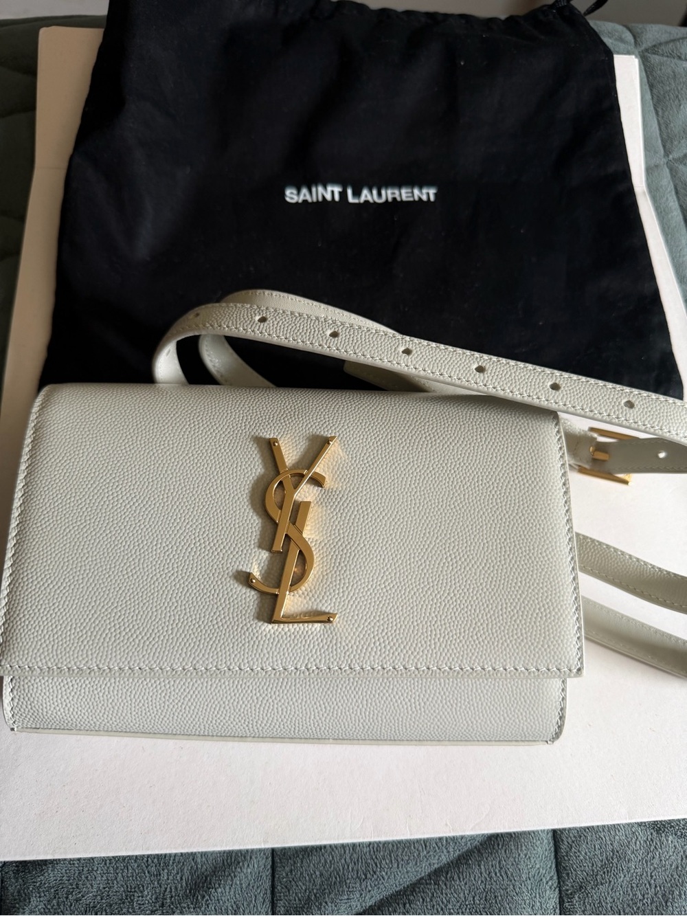 Saint Laurent Cream Leather YSL Logo Crossbody Bag